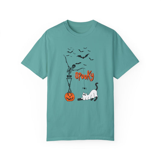 Spooky Dancing Skeleton Comfort Colors® Shirt- Ghost Cat Halloween Shirt