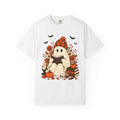 Cozy Halloween Ghost Tee — Reading Ghost with Pumpkin & Books