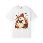 Cozy Halloween Ghost Tee — Reading Ghost with Pumpkin & Books