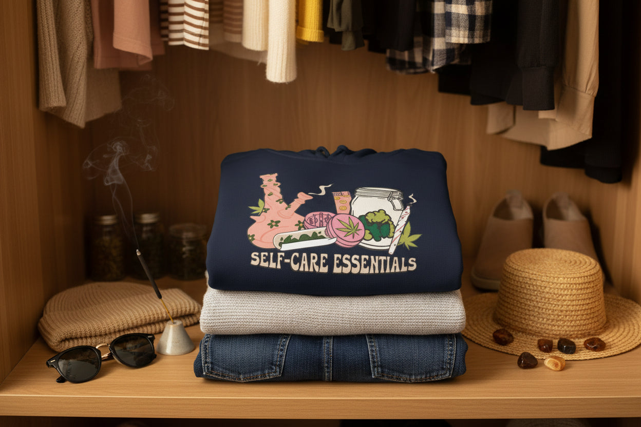 Self-Care Essentials Hoodie — Cozy Spa & Cannabis Chill Sweatshirt