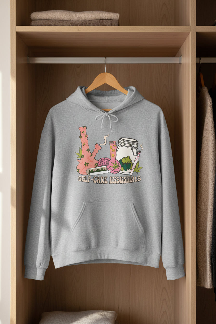 Self-Care Essentials Hoodie — Cozy Spa & Cannabis Chill Sweatshirt