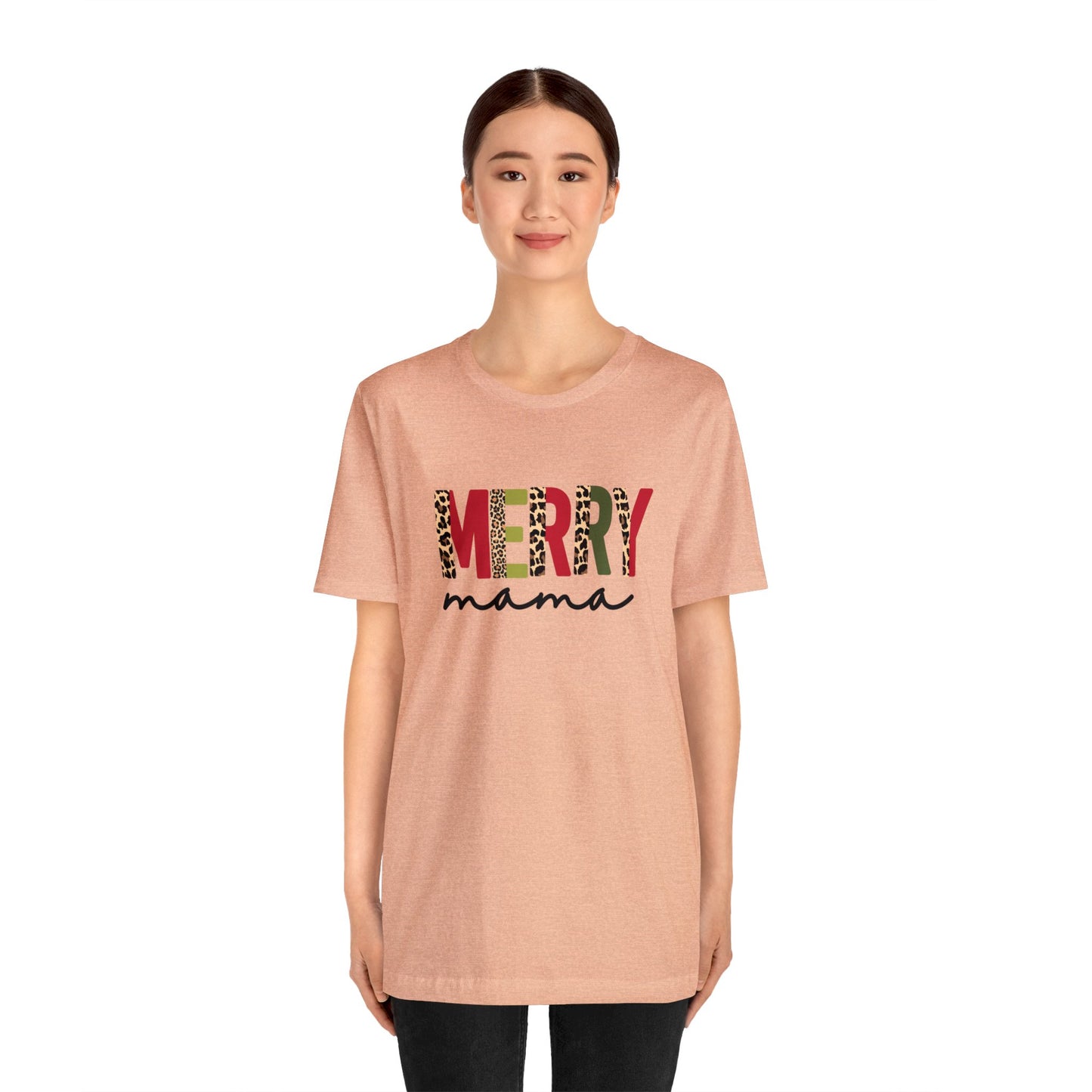 Leopard Print Merry Mama Christmas Shirt, Cute Moms Holiday T-Shirts, Christmas Tee Gift Idea for Mothers, New Mom Tops, Mama Xmas Clothing