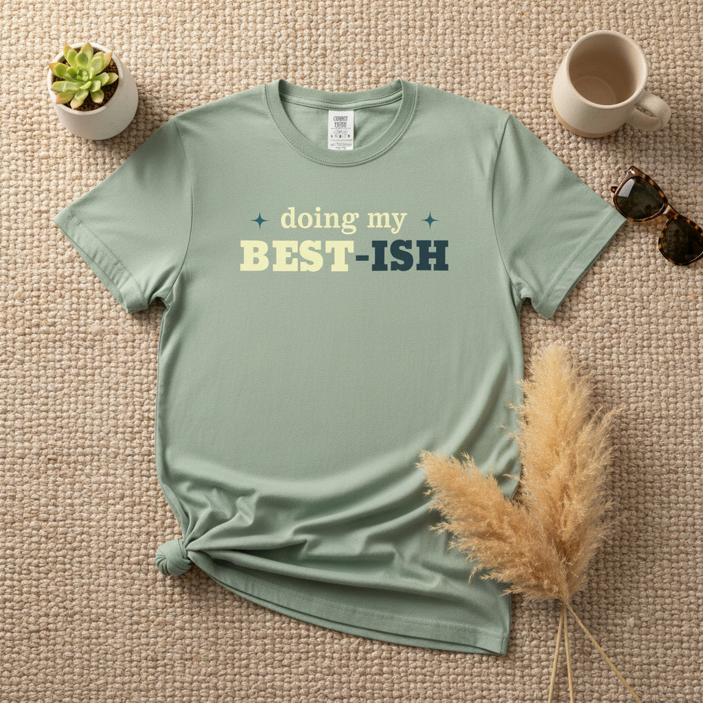 Blue t-shirt with with text doing my best-ish