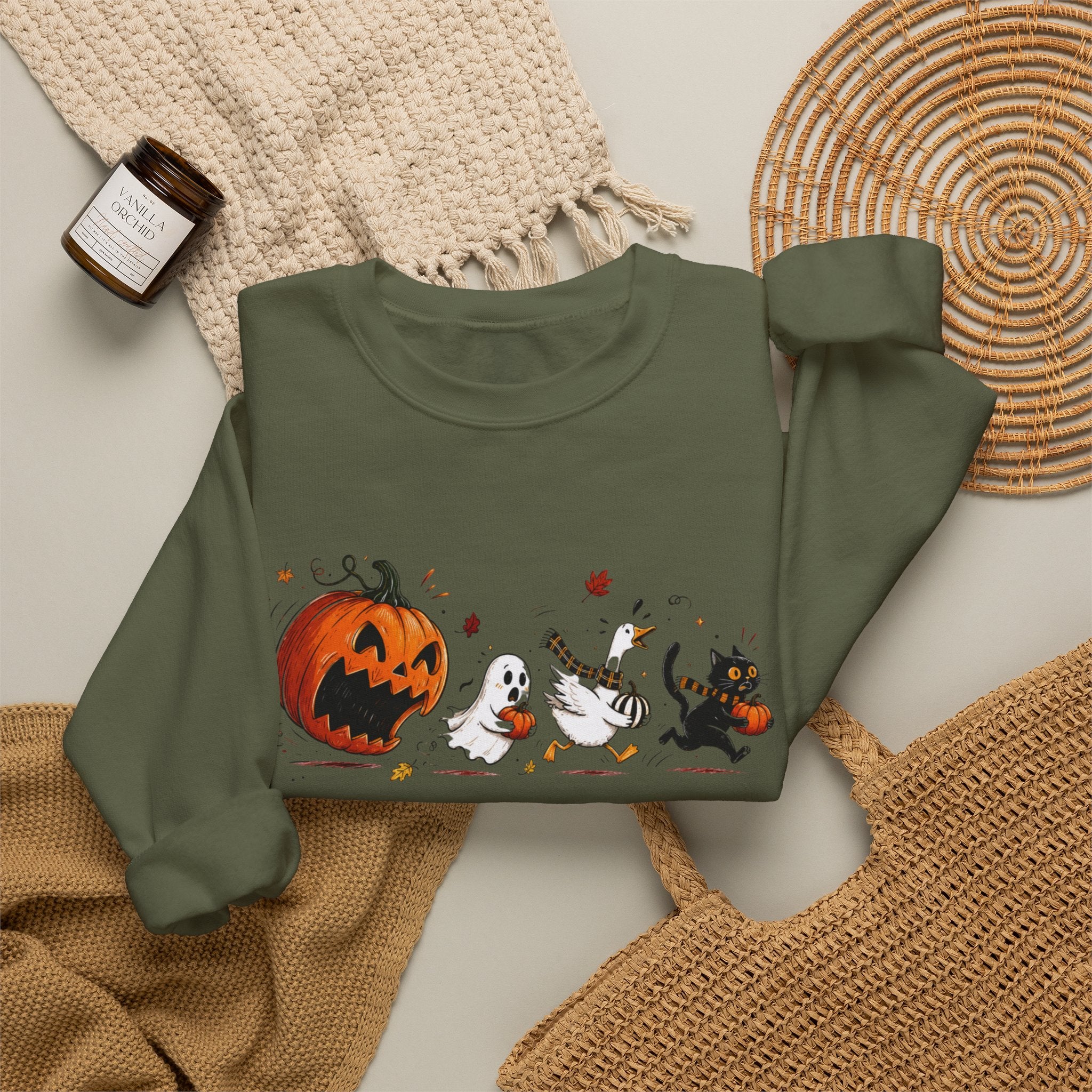 Halloween Pumpkin Ghosts Illustration Sweatshirt | Cute Trick-or-Treat Design
