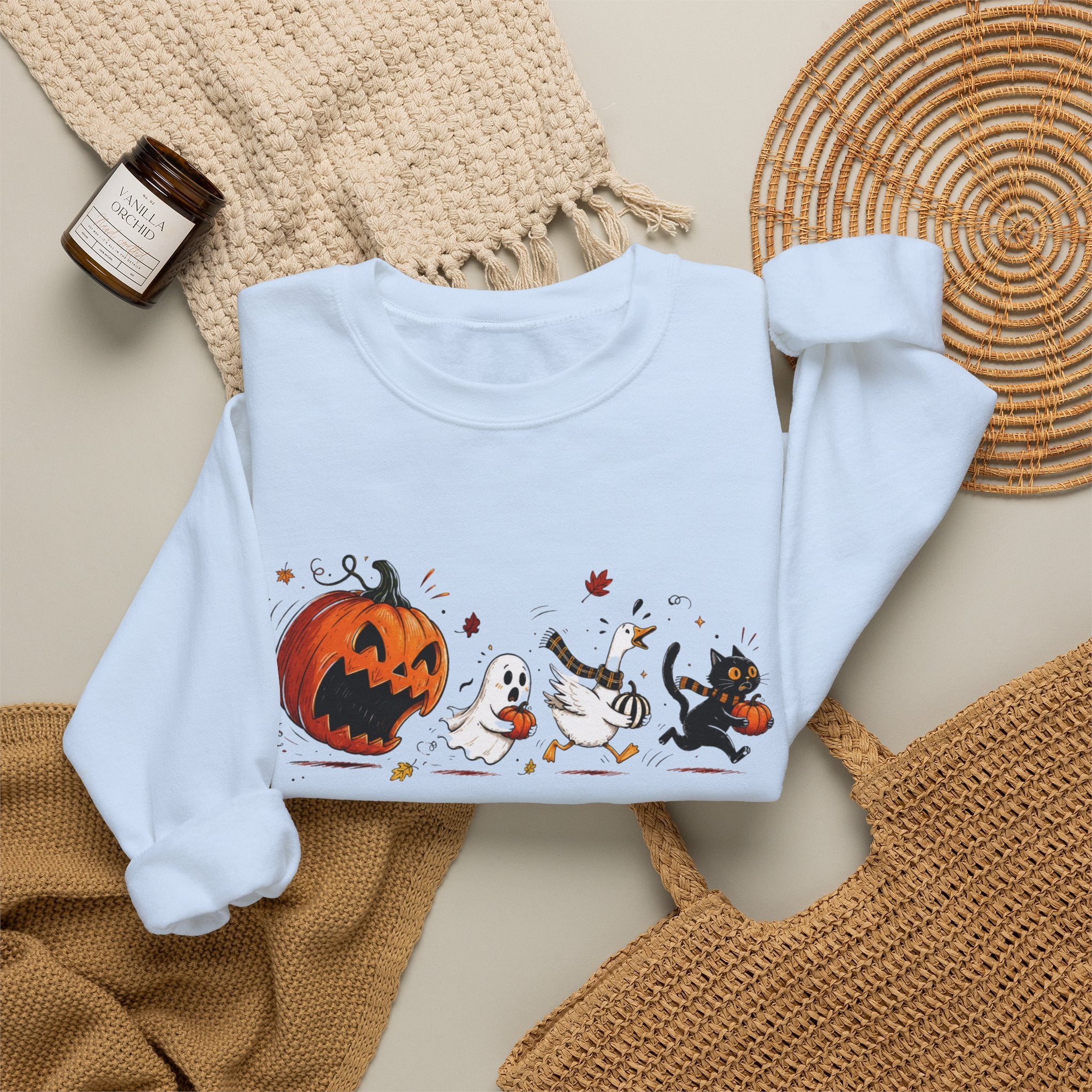 Halloween Pumpkin Ghosts Illustration Sweatshirt | Cute Trick-or-Treat Design