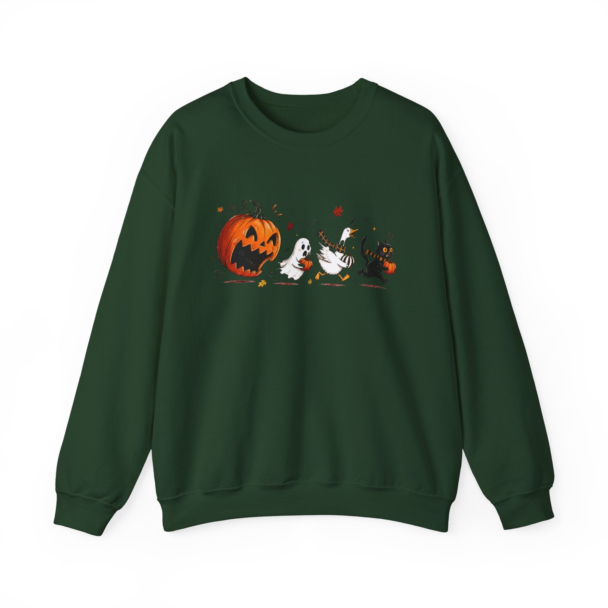 Halloween Crewneck Sweatshirt — Ghost & Jack-o'-Lantern Graphic