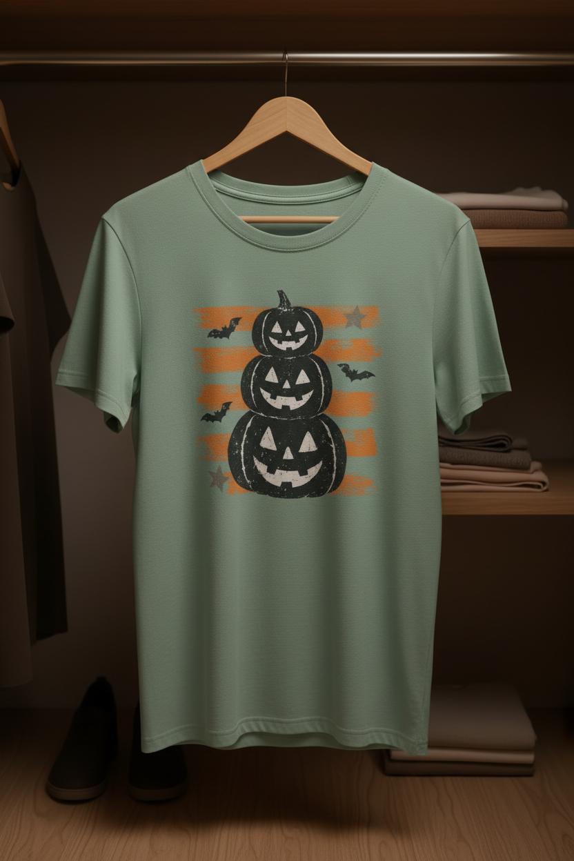 Stacked Jack-o'-Lanterns Pumpkin Stripe T-shirt | Halloween Tee