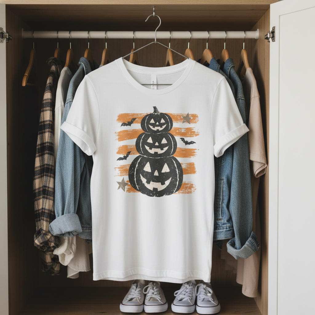Stacked Jack-o'-Lanterns Pumpkin Stripe T-shirt | Halloween Tee