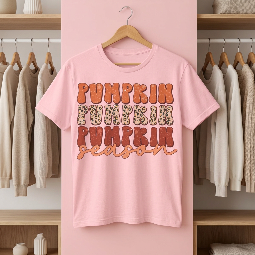 Pumpkin Season Tee — Retro Leopard Print Fall Graphic T-Shirt