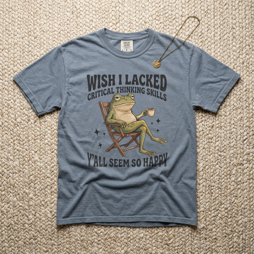 Funny Frog T-Shirt — "Wish I Lacked Critical Thinking Skills, Y'all Seem So Happy"