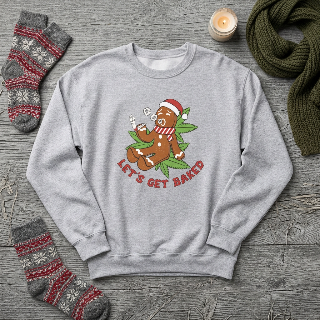 Let's Get Baked Sweatshirt – Funny Holiday Gingerbread Cannabis Crewneck