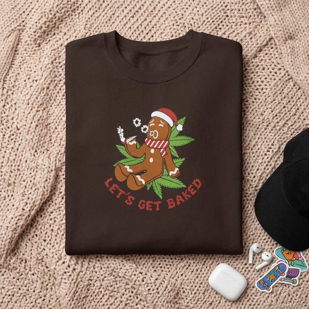 Let's Get Baked Sweatshirt – Funny Holiday Gingerbread Cannabis Crewneck