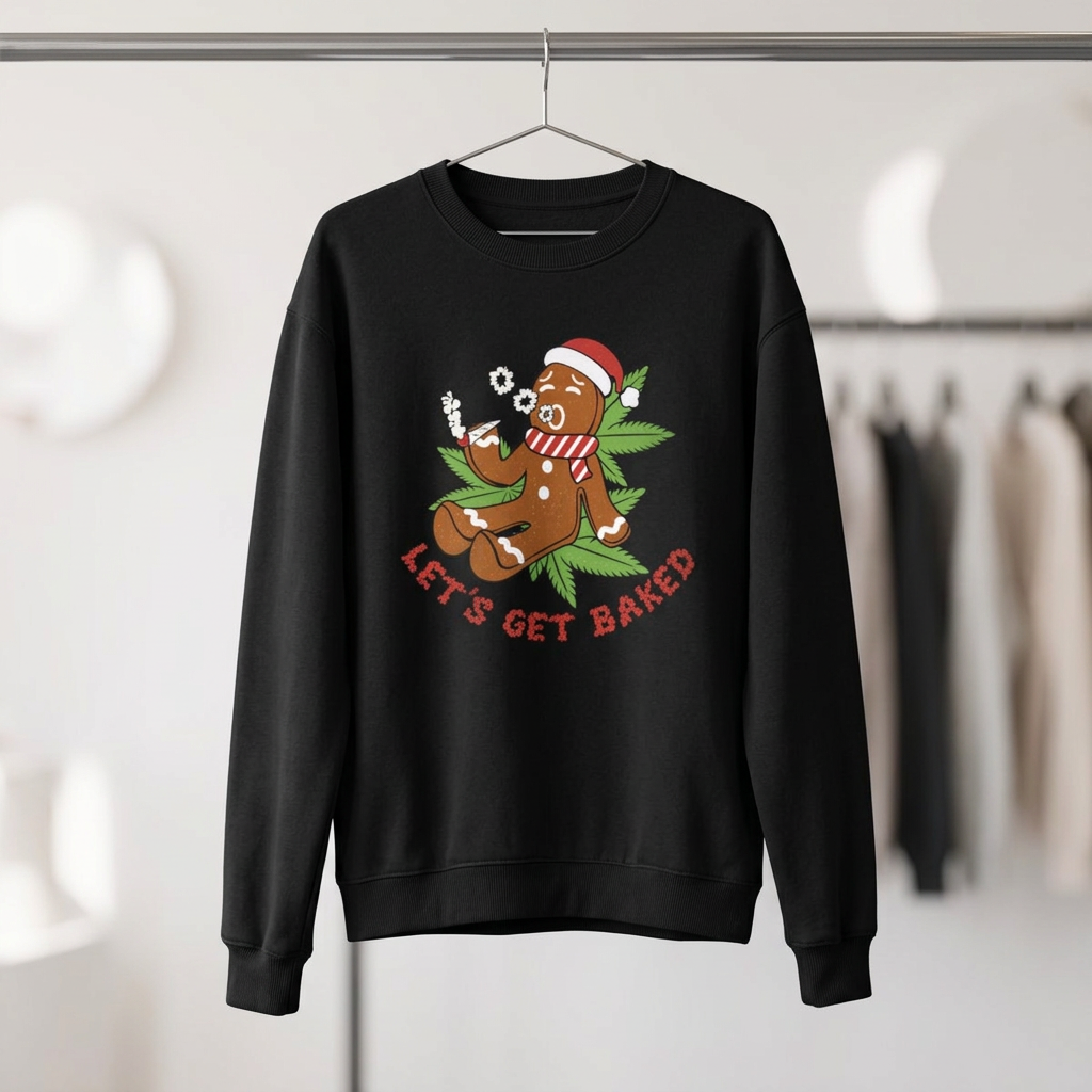 Let's Get Baked Sweatshirt – Funny Holiday Gingerbread Cannabis Crewneck