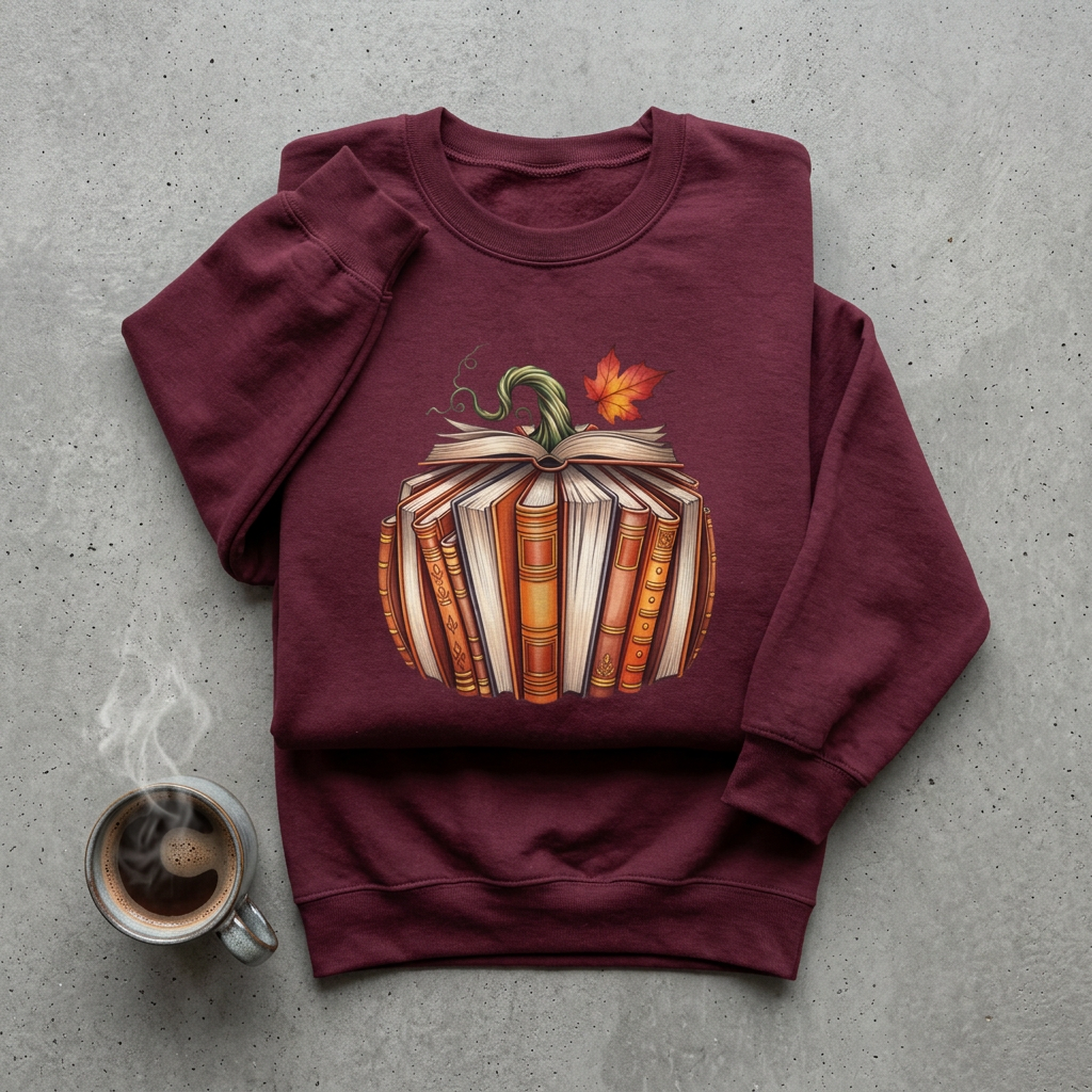 Book Pumpkin Illustration Sweatshirt | Autumn Reading, Vintage Books