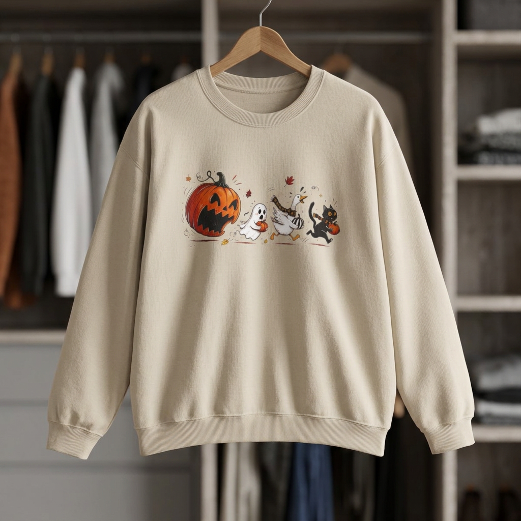 Halloween Pumpkin Ghosts Illustration Sweatshirt | Cute Trick-or-Treat Design