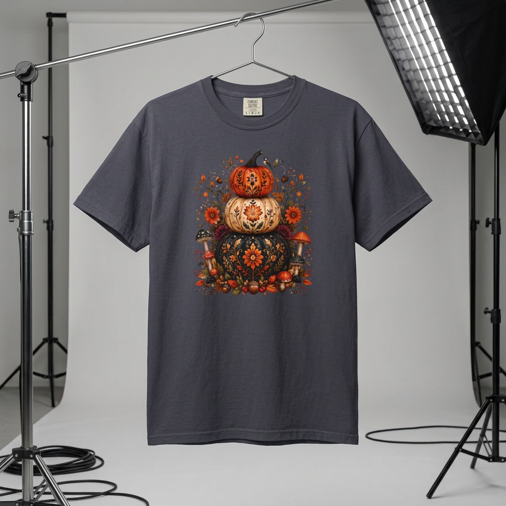 Halloween Stacked Pumpkins T-Shirt — Autumn Floral Boho Tee