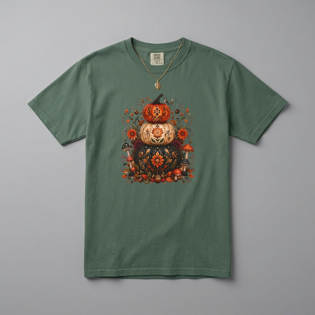 Halloween Stacked Pumpkins T-Shirt — Autumn Floral Boho Tee