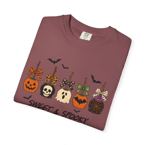 Halloween 'Sweet & Spooky' T-Shirt — Candy Apple & Pumpkin Halloween Tee