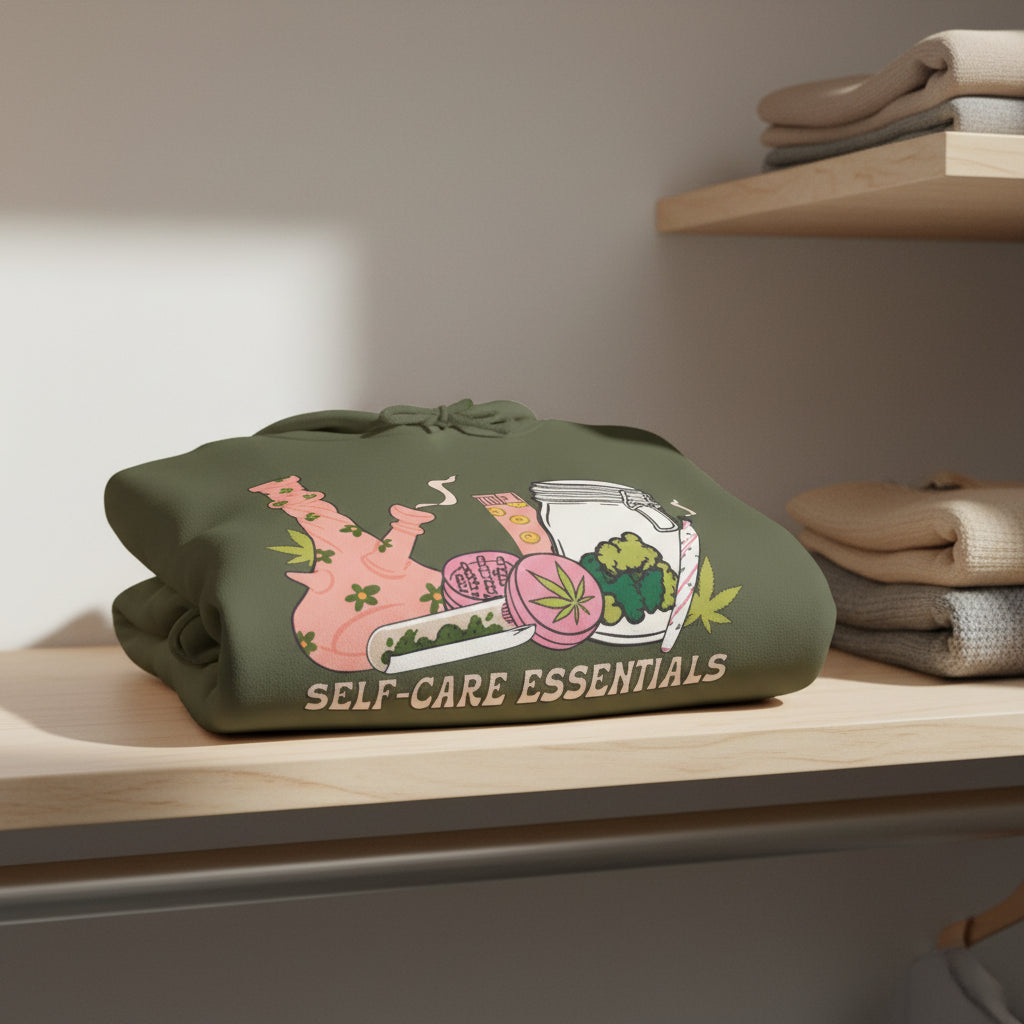 Self-Care Essentials Hoodie — Cozy Spa & Cannabis Chill Sweatshirt