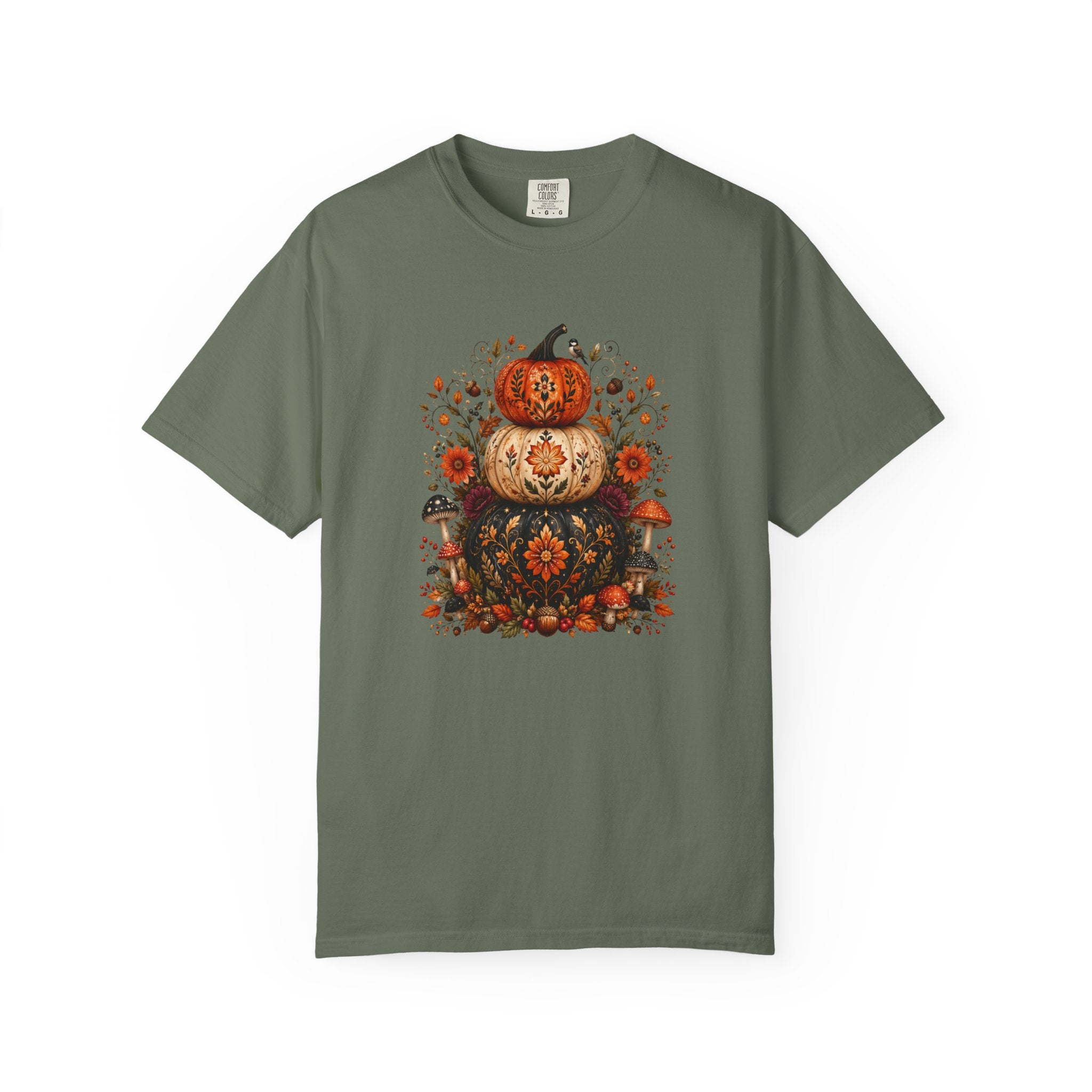 Halloween Stacked Pumpkins T-Shirt — Autumn Floral Boho Tee
