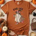 Boo-Jee Ghost T-Shirt — Cute Ghost with Coffee & Leopard Tote, Halloween Cozy Tee