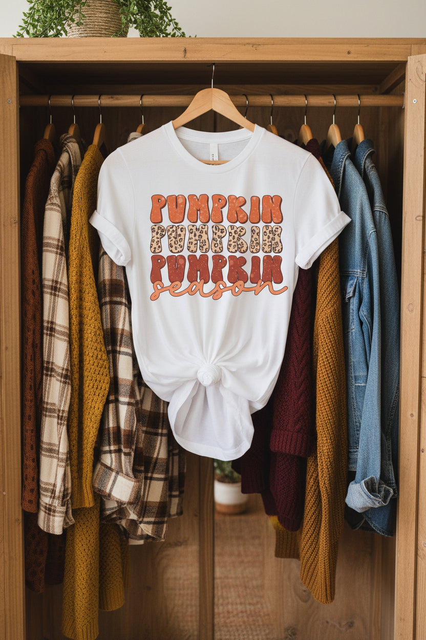 Pumpkin Season Tee — Retro Leopard Print Fall Graphic T-Shirt