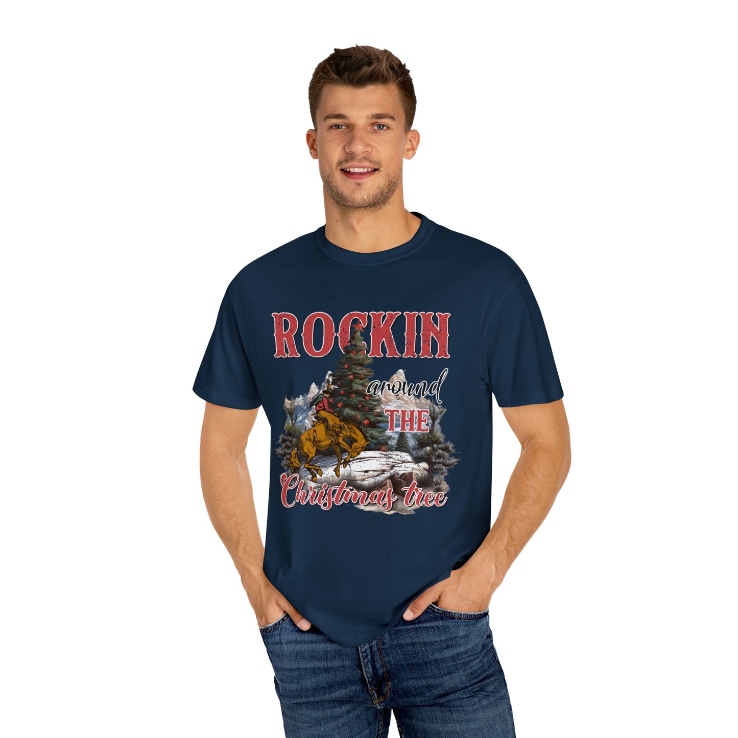 Cowboy Rockin' Around The Christmas Shirt, Cowgirl Xmas T-Shirt, Retro Country Holiday Tee, Western Rodeo Christmas TShirt Gift For Her - Teez Closet