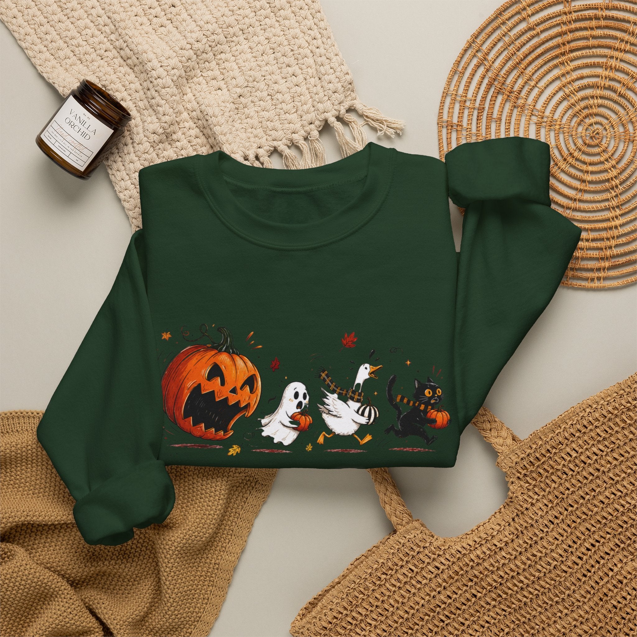 Halloween Pumpkin Ghosts Illustration Sweatshirt | Cute Trick-or-Treat Design