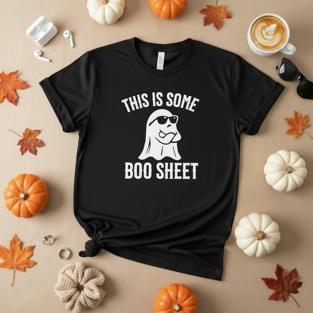 Black t-shirt with ghost and text this is some boo sheet