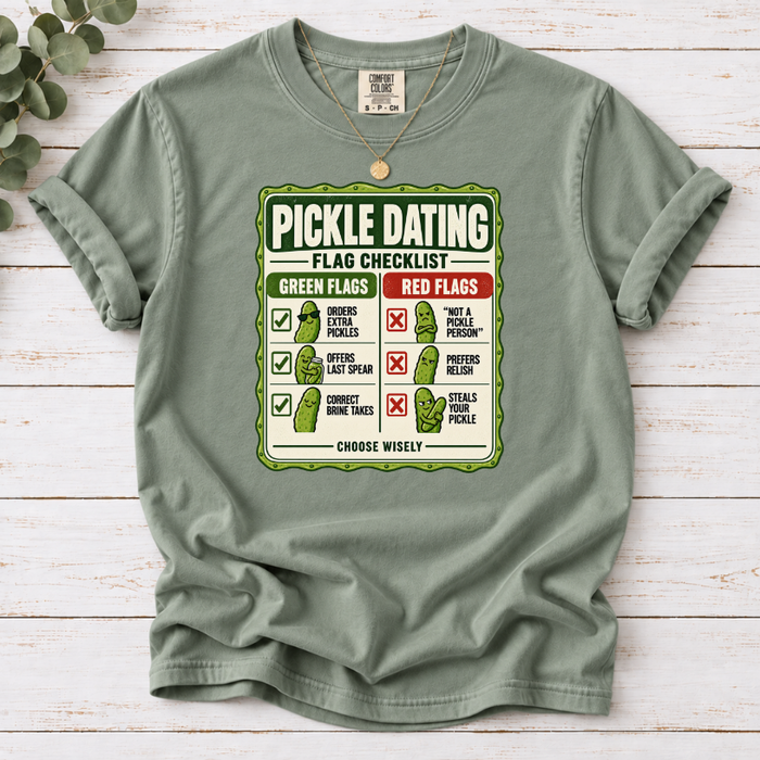 Pickle Dating Flag Checklist Funny T-Shirt | Pickle Lover Novelty Tee