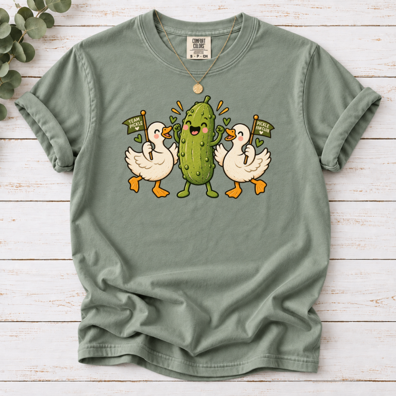 Team Pickle Graphic T-Shirt | Cute Pickle Mascot & Duck Fan Club Tee