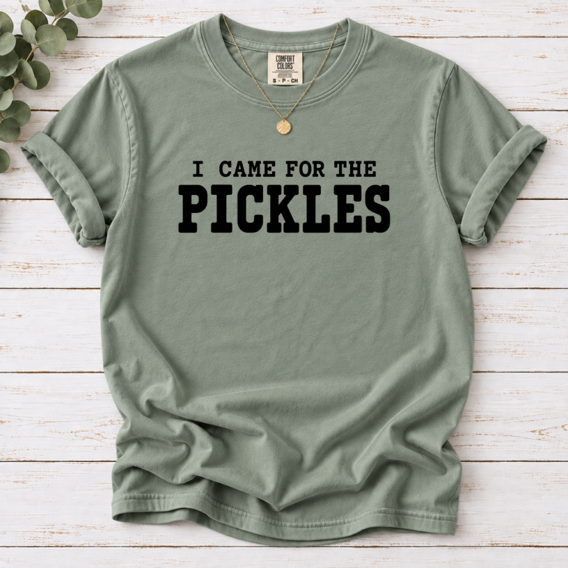 I Came For The Pickles graphic T-shirt in Bay