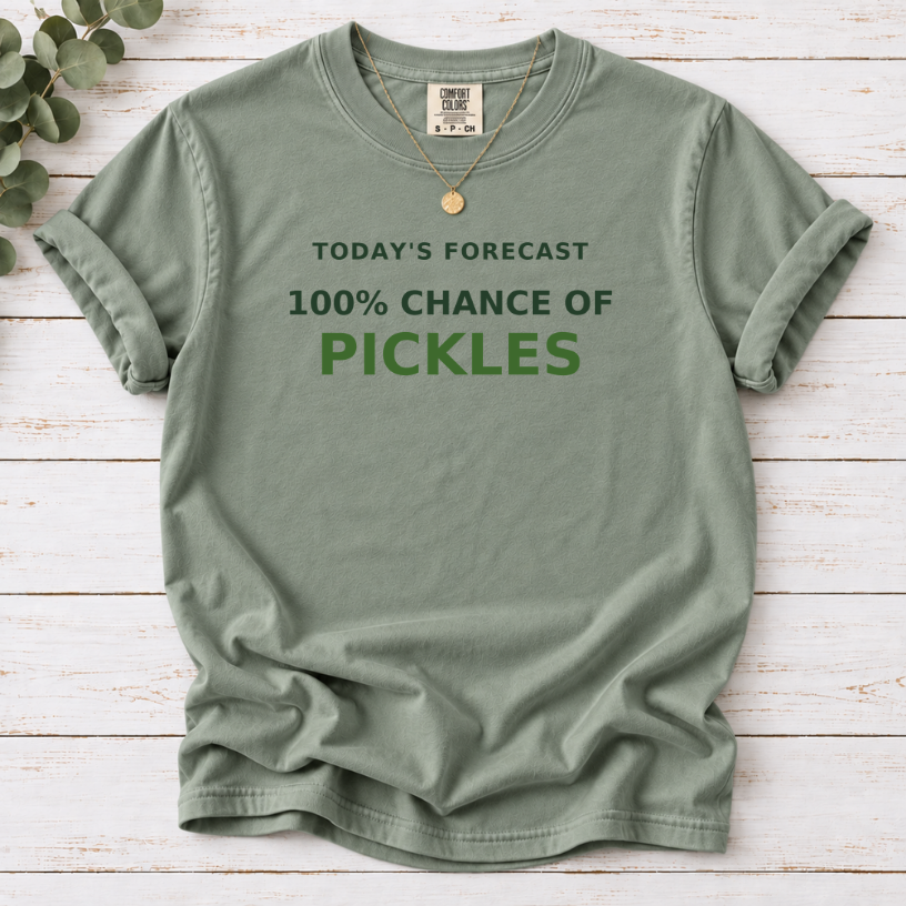 bay  T-shirt with a ‘100% chance of pickles’ forecast design.