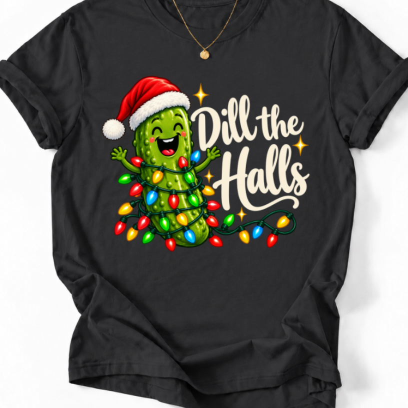 Dill the Halls Christmas Pickle T-Shirt