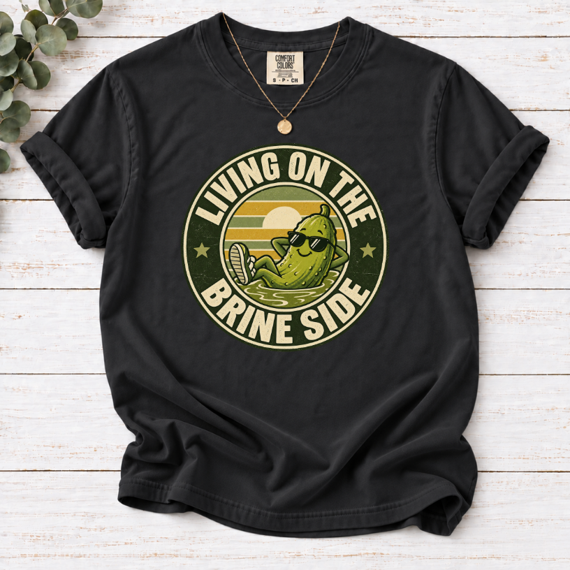 Living on the Brine Side T-Shirt — Retro Pickle Graphic Tee