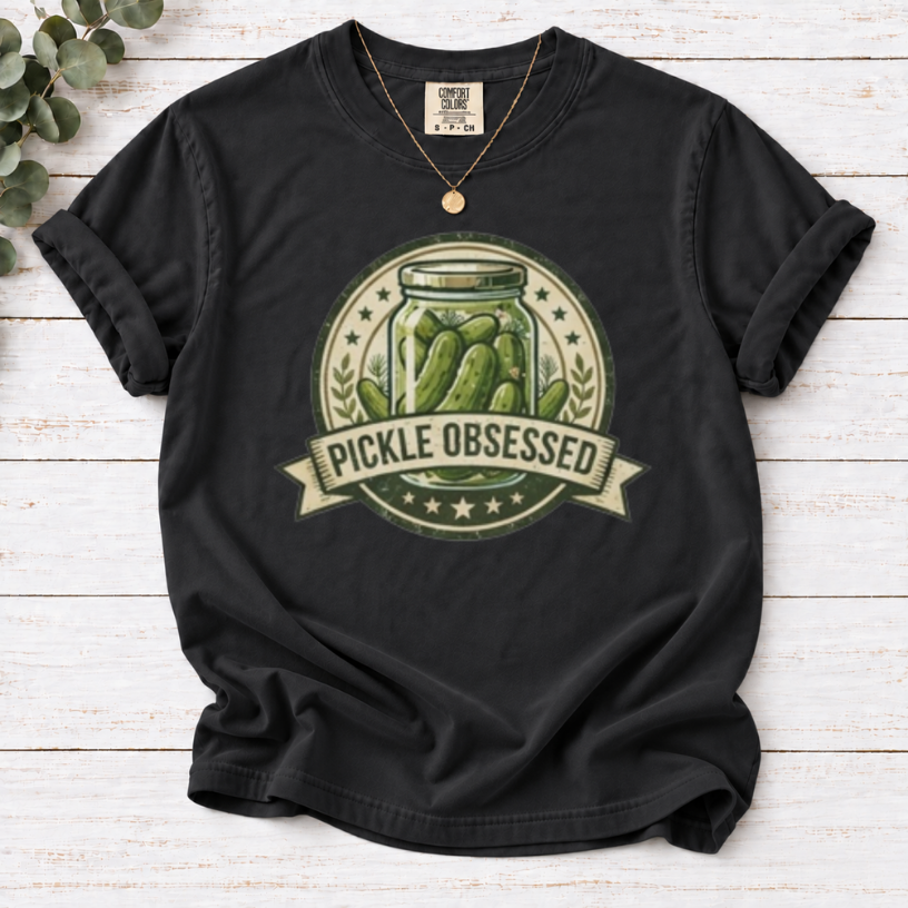 Pickle Obsessed T-Shirt — Vintage Jar Graphic Tee for Pickle Lovers