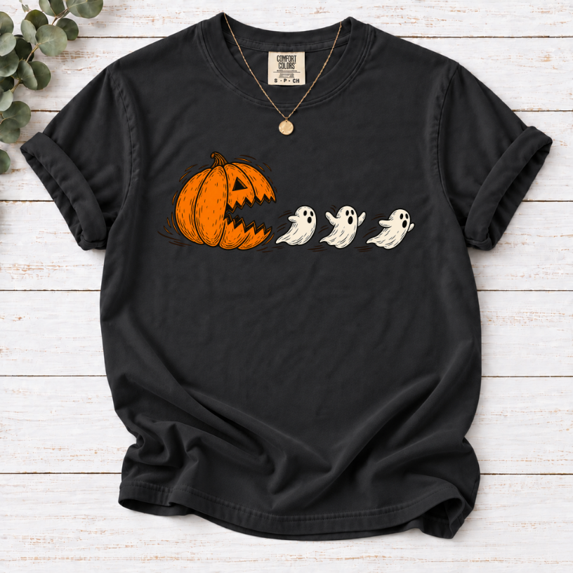 Pumpkin Chasing Ghosts Funny Halloween T-Shirt