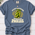 Blue Jean T-shirt with a green pickle jar and cream lettering: You don’t need therapy, you just need pickles