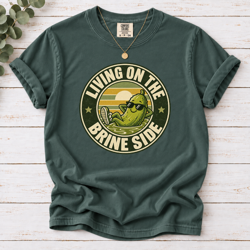 Living on the Brine Side T-Shirt — Retro Pickle Graphic Tee