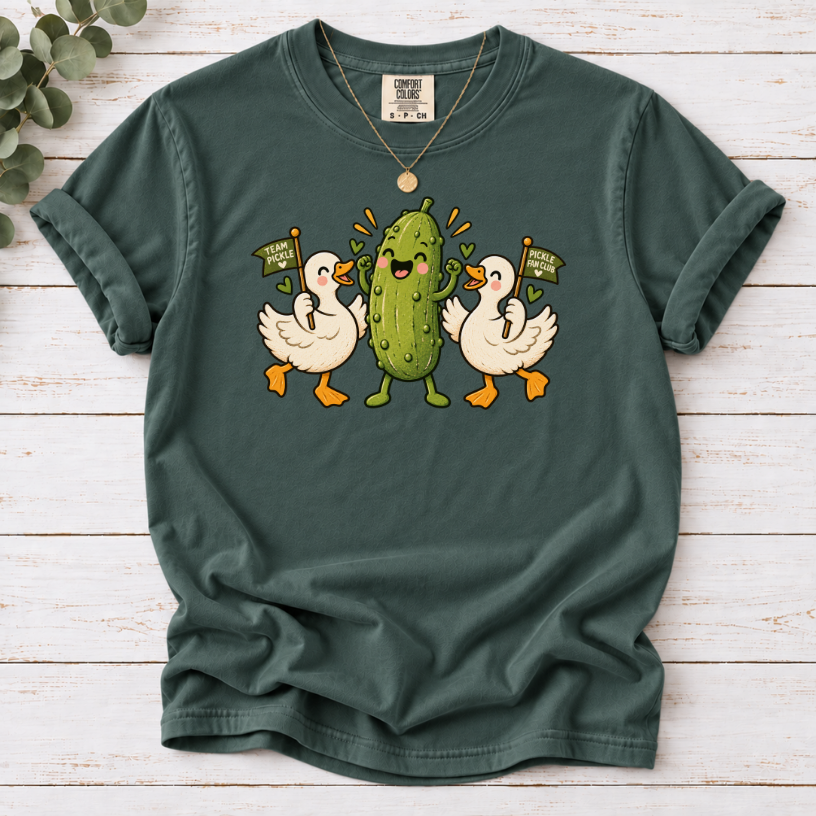 Team Pickle Graphic T-Shirt | Cute Pickle Mascot & Duck Fan Club Tee