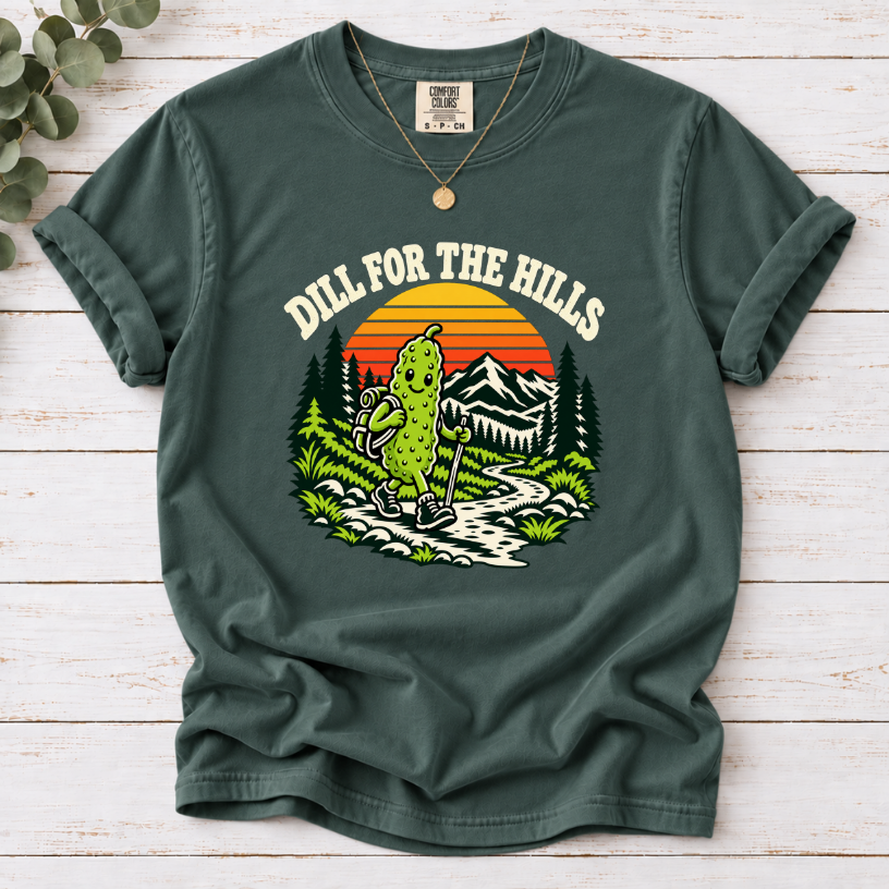 Dill for the Hills Pickle Hiking T-Shirt – Funny Outdoor Adventure Graphic Tee