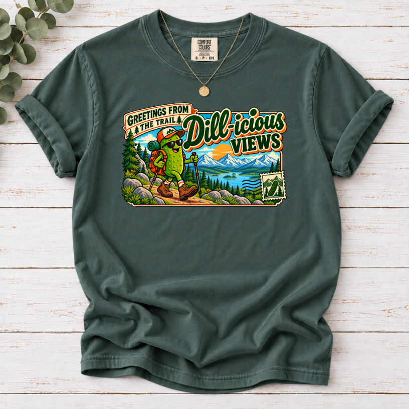 Dill-icious Views Pickle Hiking T-Shirt – Funny Outdoor Adventure Tee