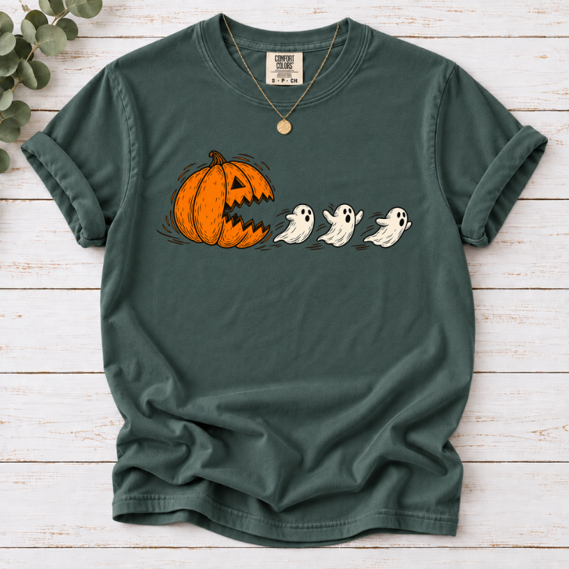 Pumpkin Chasing Ghosts Funny Halloween T-Shirt