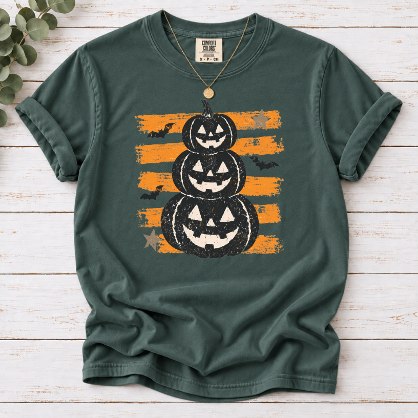 Stacked Jack-o'-Lanterns Pumpkin Stripe T-shirt | Halloween Tee