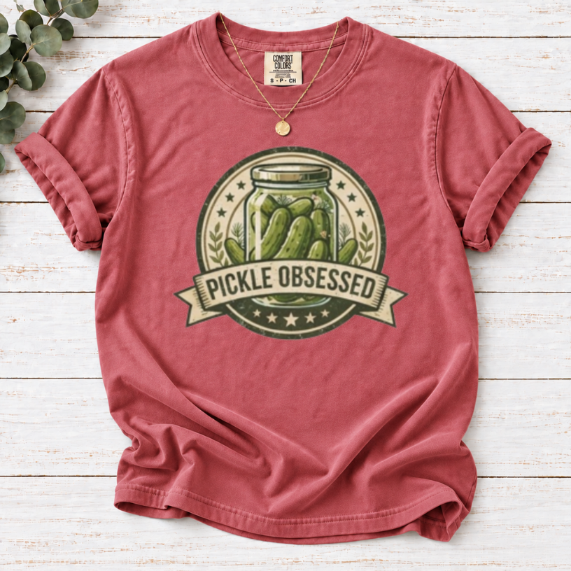 Pickle Obsessed T-Shirt — Vintage Jar Graphic Tee for Pickle Lovers