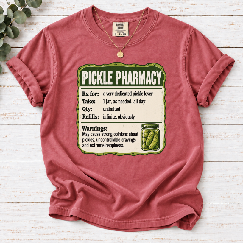 Pickle Pharmacy Prescription Label Funny T-Shirt | Pickle Lover Novelty Tee
