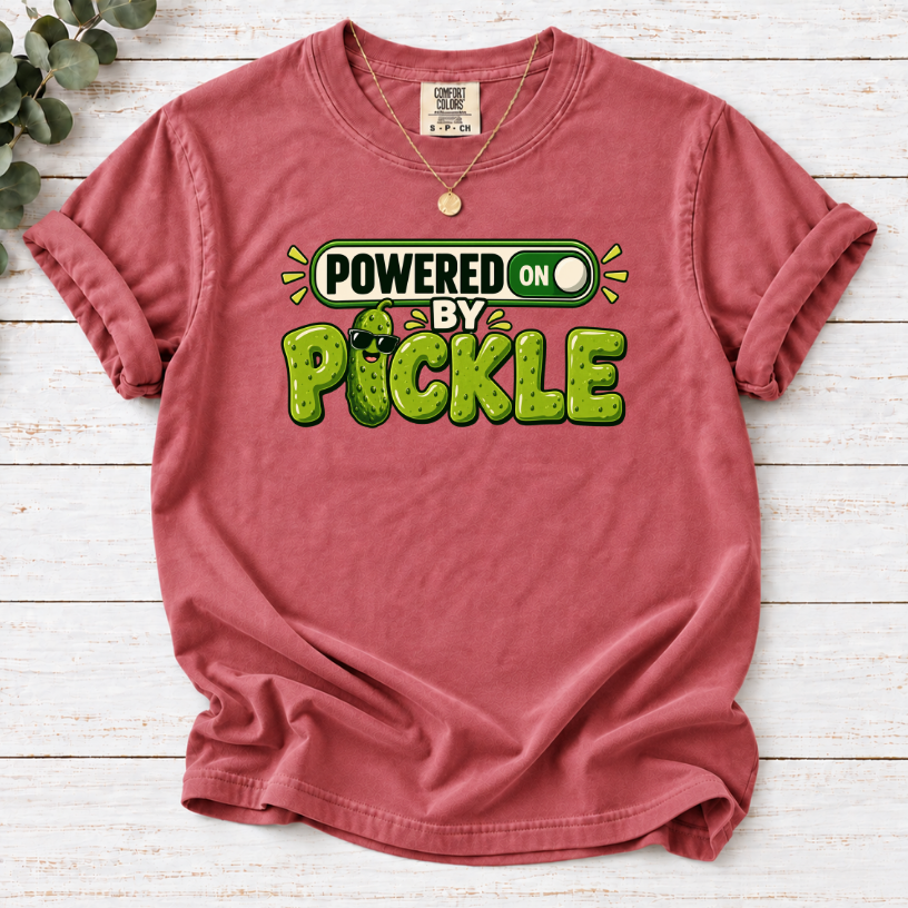 Powered by Pickles T-Shirt – Funny Pickle Lover Graphic Tee