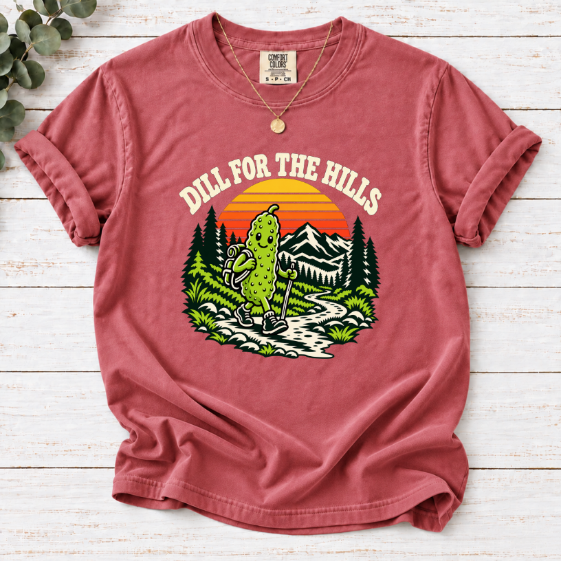 Dill for the Hills Pickle Hiking T-Shirt – Funny Outdoor Adventure Graphic Tee