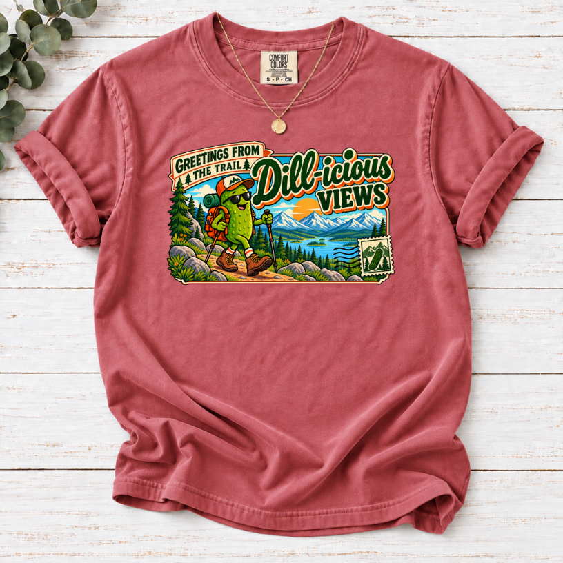 Dill-icious Views Pickle Hiking T-Shirt – Funny Outdoor Adventure Tee