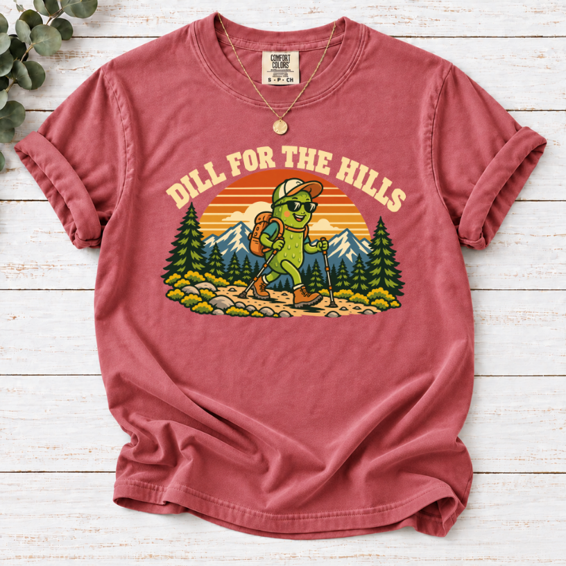 Dill for the Hills Pickle Hiking T-Shirt – Funny Outdoor Adventure Graphic Tee